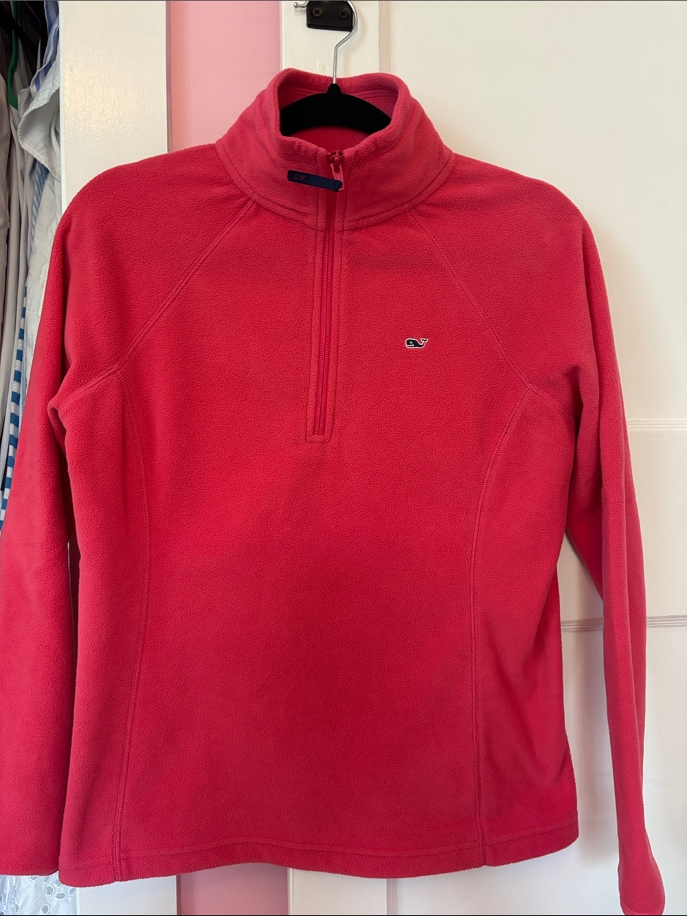Vineyard Vines Women's Bright Pink Quarter-Zip Fleece Pullover